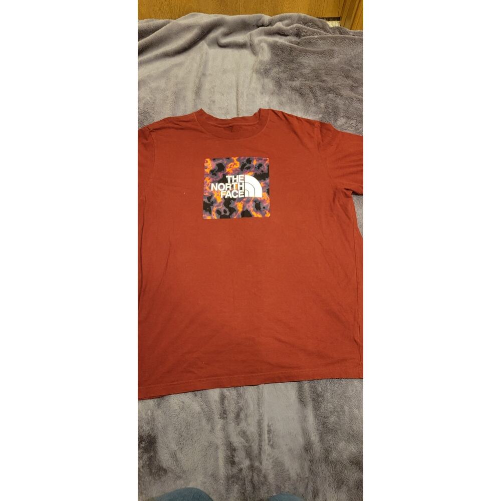 The North Face T-Shirt Mens XXL Orange Camo Box Logo Graphic Tee Short Sleeve